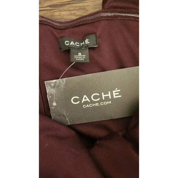 Cache Velvet Plum Purple Cocktail Midi Dress Side Ruched Size‎ 8 NWT - Picture 6 of 11